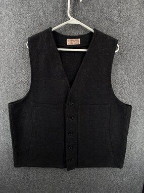 VTG Filson Men Mackinaw Vest Dark Gray Black Pockets Hunting Thick Bodywarmer